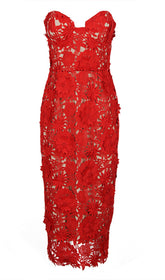 OFF-SHOULDER FLORAL CUT OUT MIDI DRESS